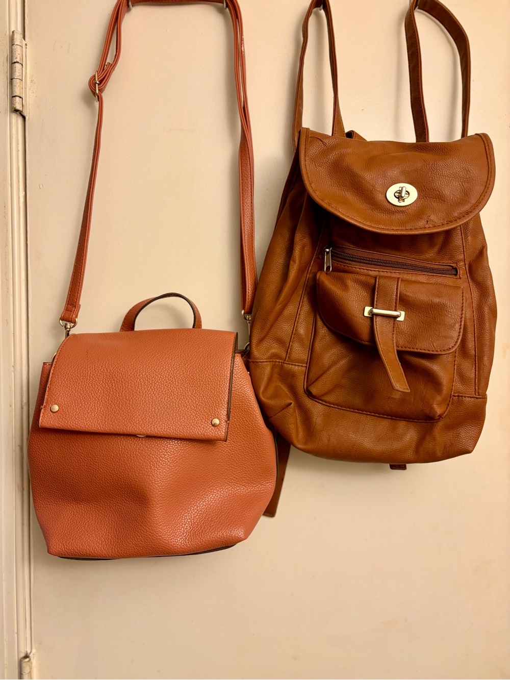Women’s Tan Leather Backpack - Unbranded